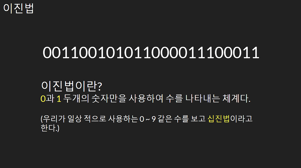 이진법 강의에 사용 된 ppt의 한 슬라이드